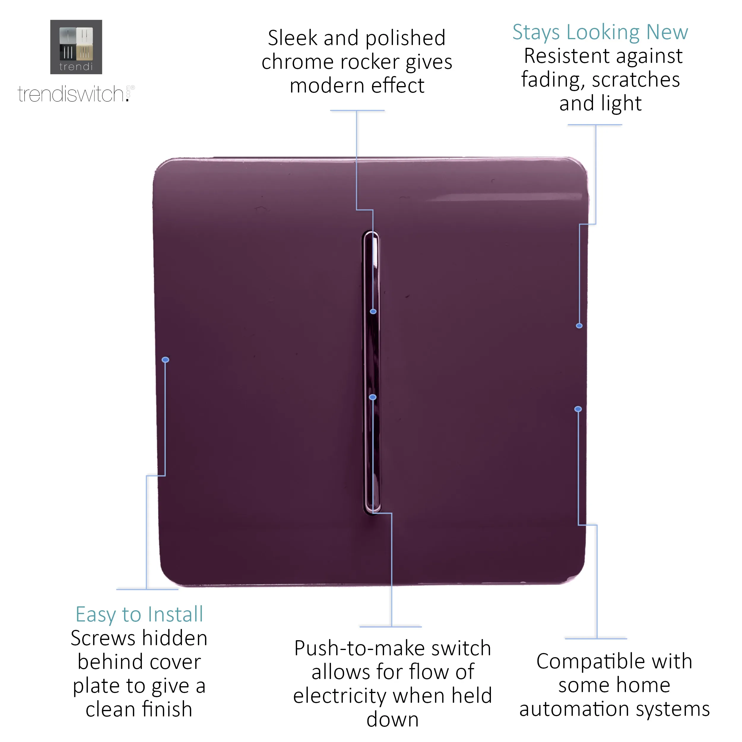 1 Gang Retractive Home Auto.Switch Plum ART-SSR1PL  Trendi Plum